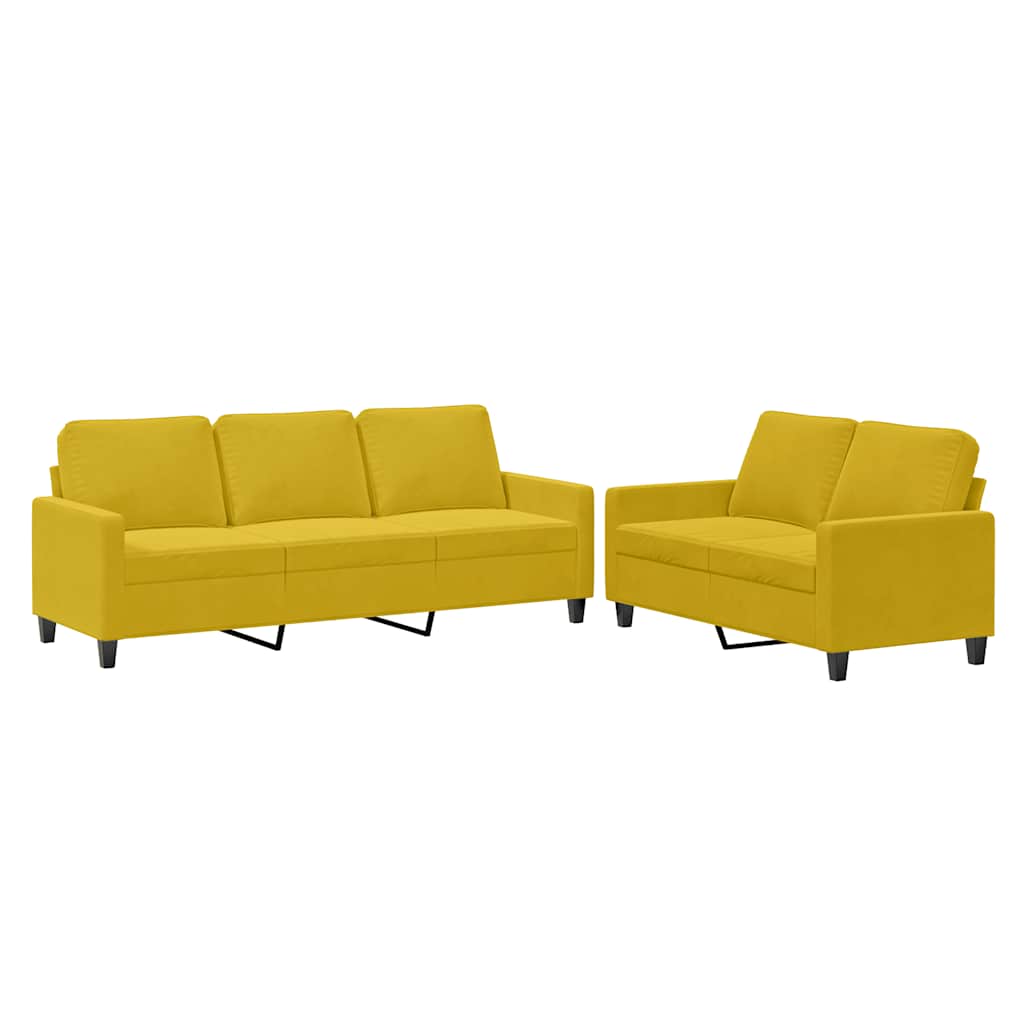 Set di Divani 2 pz con Cuscini giallo in Velluto | homemem39
