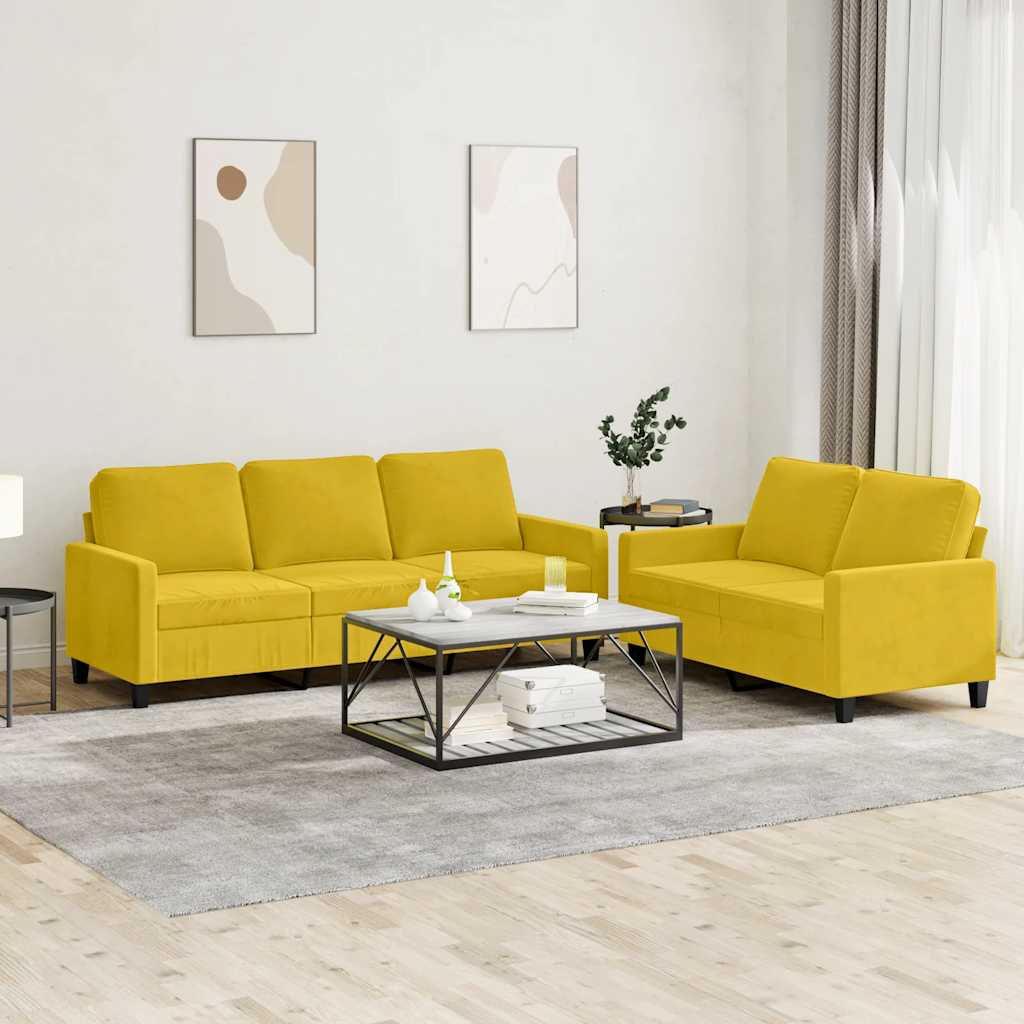 Set di Divani 2 pz con Cuscini giallo in Velluto | homemem39