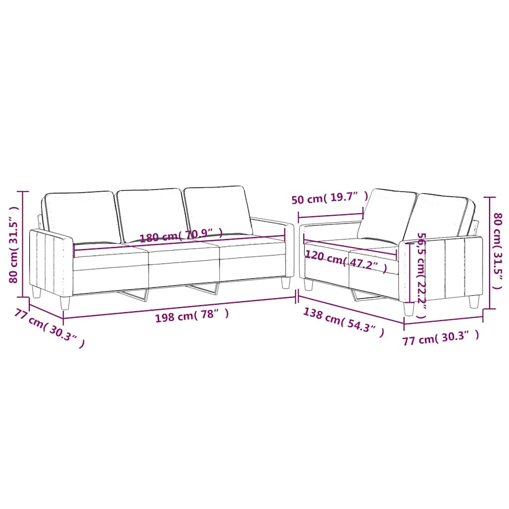 Set di Divani 2 pz con Cuscini Crema in Velluto | homemem39