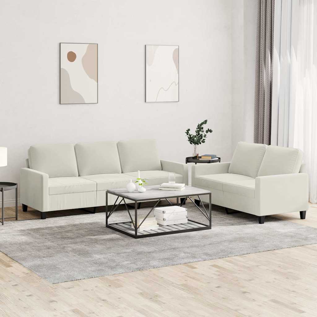 Set di Divani 2 pz con Cuscini Crema in Velluto | homemem39