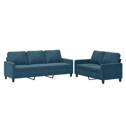 Set di Divani 2 pz con Cuscini Blu in Velluto