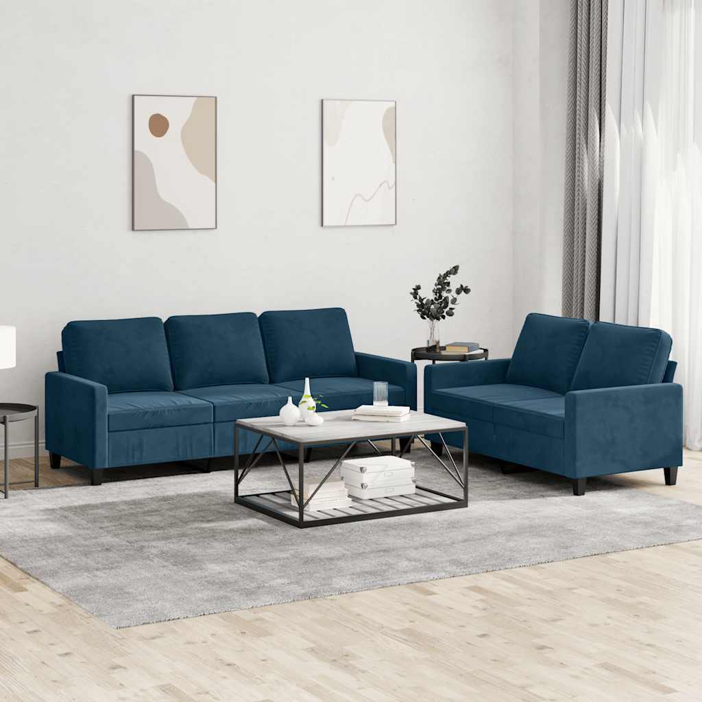 Set di Divani 2 pz con Cuscini Blu in Velluto | homemem39