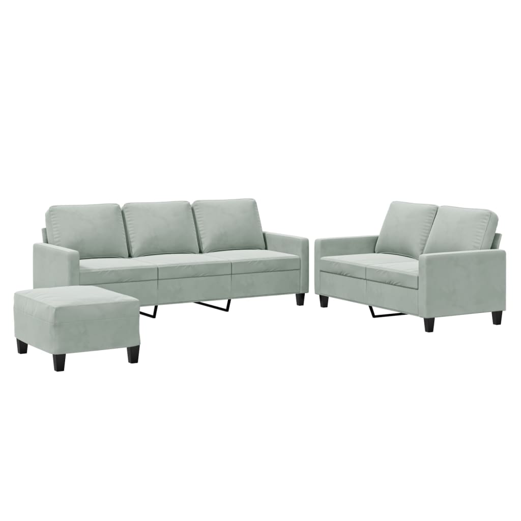 Set di Divani 3 pz con Cuscini Grigio Chiaro in Velluto | homemem39