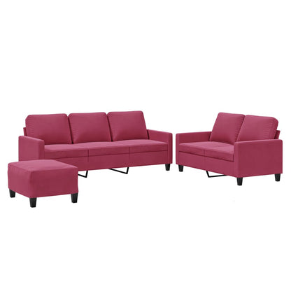 Set di Divani 3 pz con Cuscini Rosso Vino in Velluto