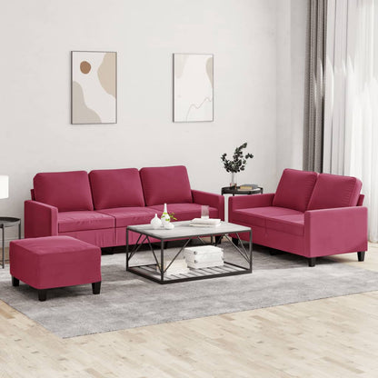 Set di Divani 3 pz con Cuscini Rosso Vino in Velluto