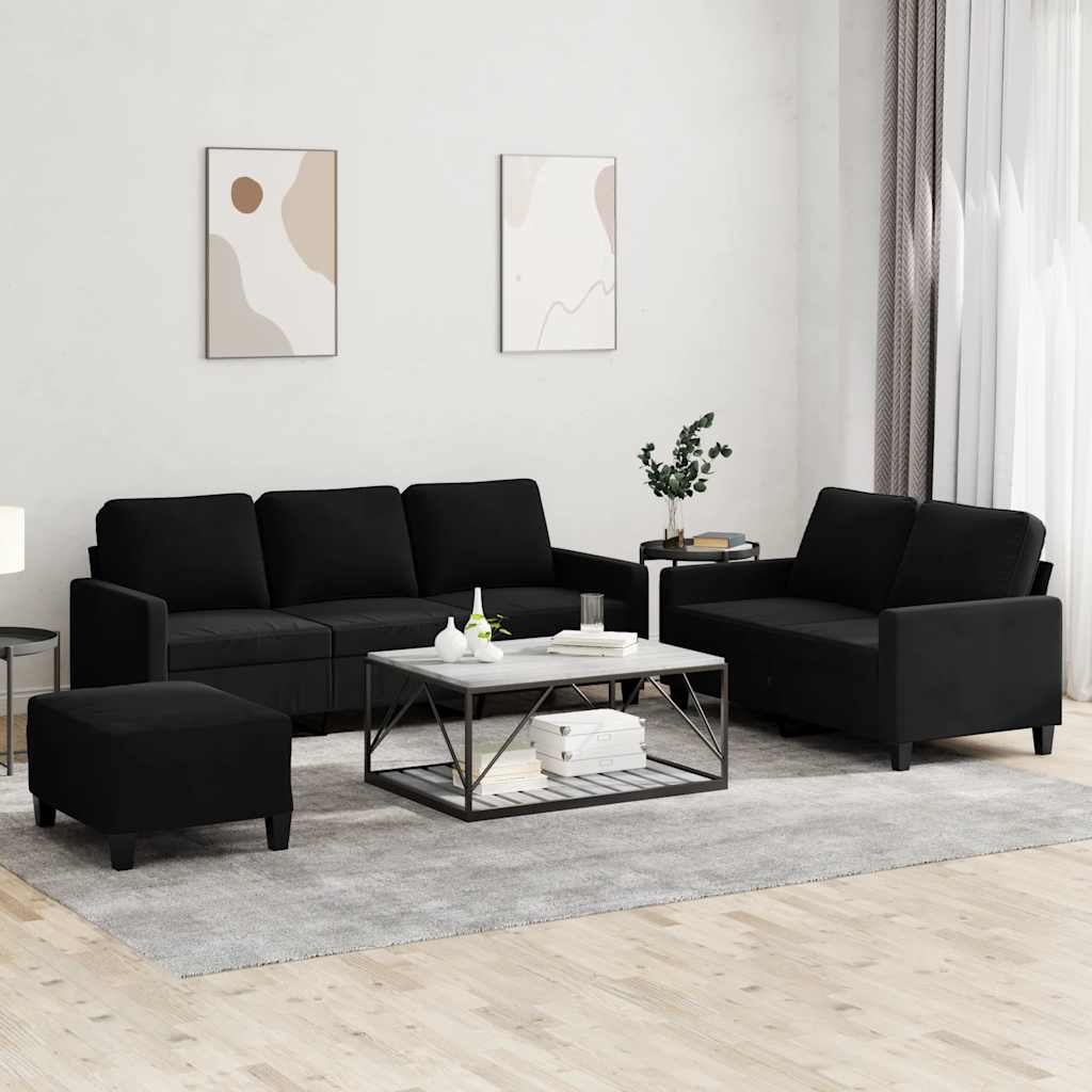 Set di Divani 3 pz con Cuscini Nero in Velluto | homemem39