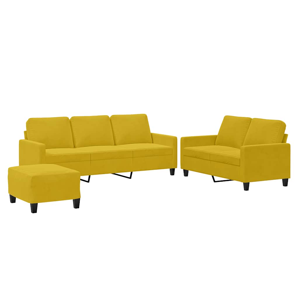 Set di Divani 3 pz con Cuscini giallo in Velluto | homemem39