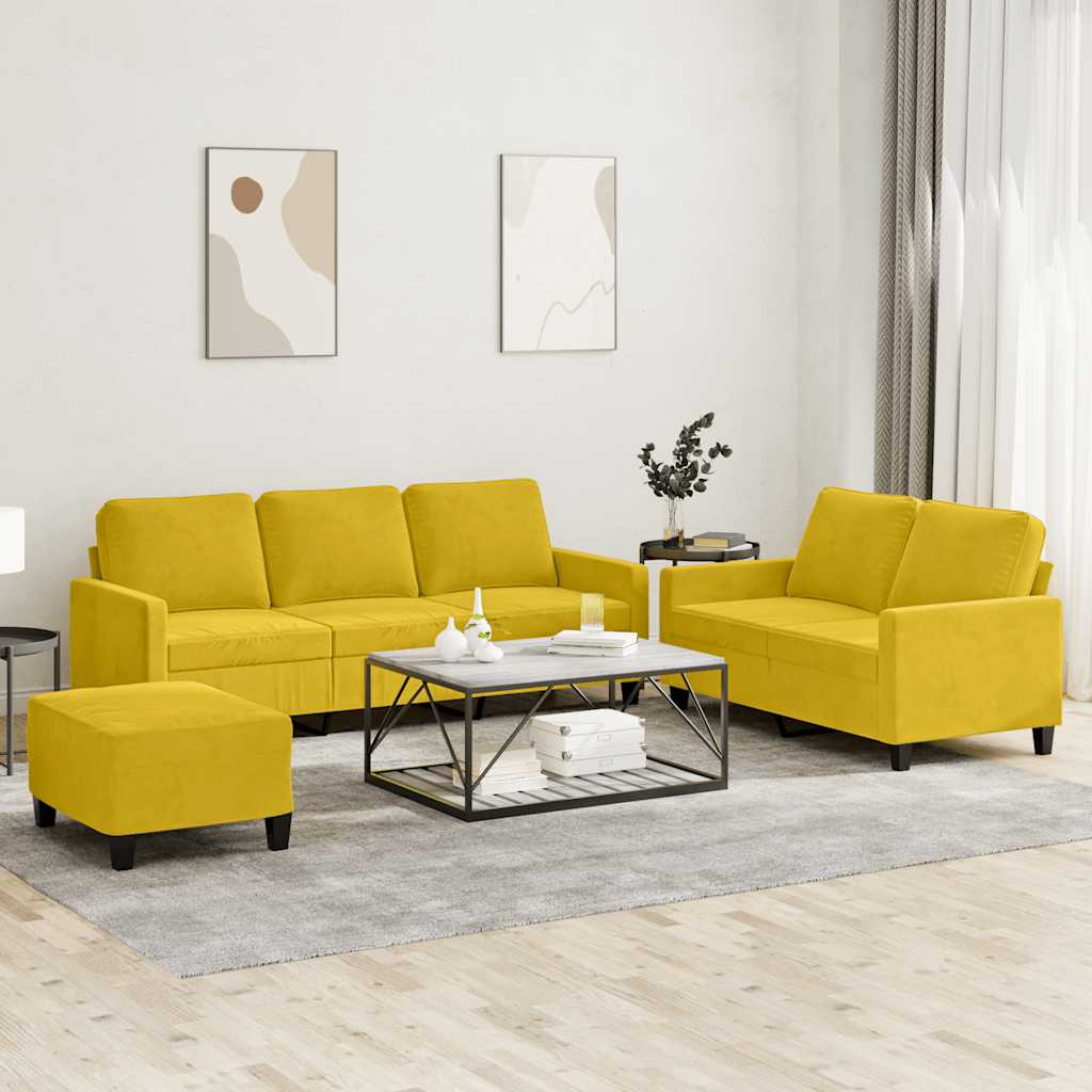 Set di Divani 3 pz con Cuscini giallo in Velluto | homemem39