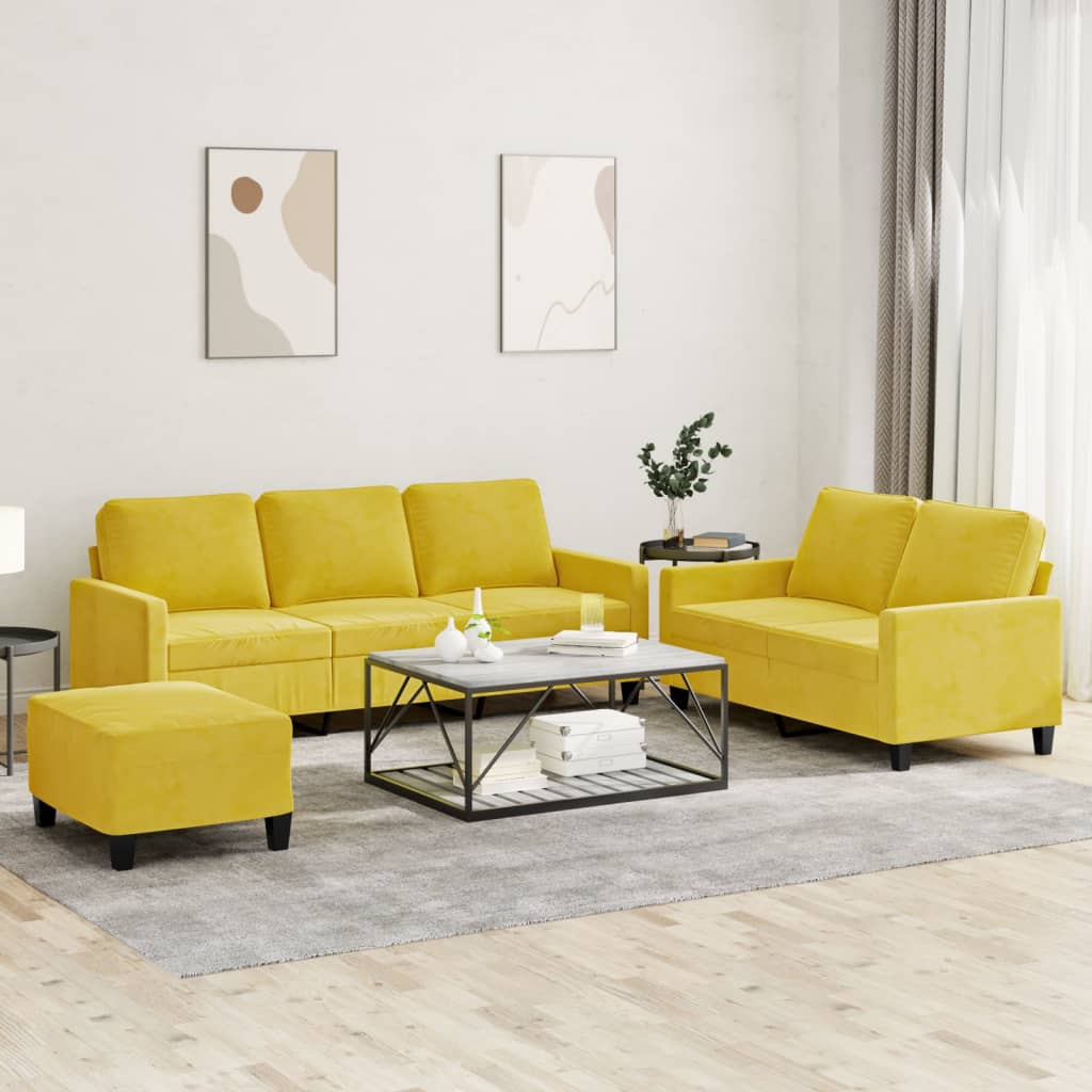 Set di Divani 3 pz con Cuscini giallo in Velluto - homemem39
