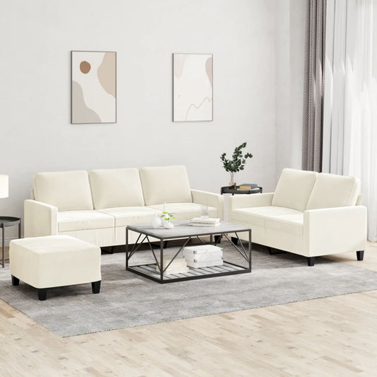 Set di Divani 3 pz con Cuscini Crema in Velluto