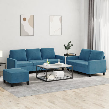 Set di Divani 3 pz con Cuscini Blu in Velluto
