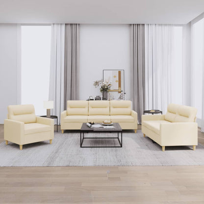 Set di Divani 3 pz con Cuscini Crema in Tessuto | homemem39