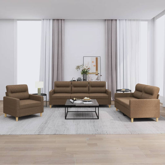 Set di Divani 3 pz con Cuscini Marrone in Tessuto | homemem39