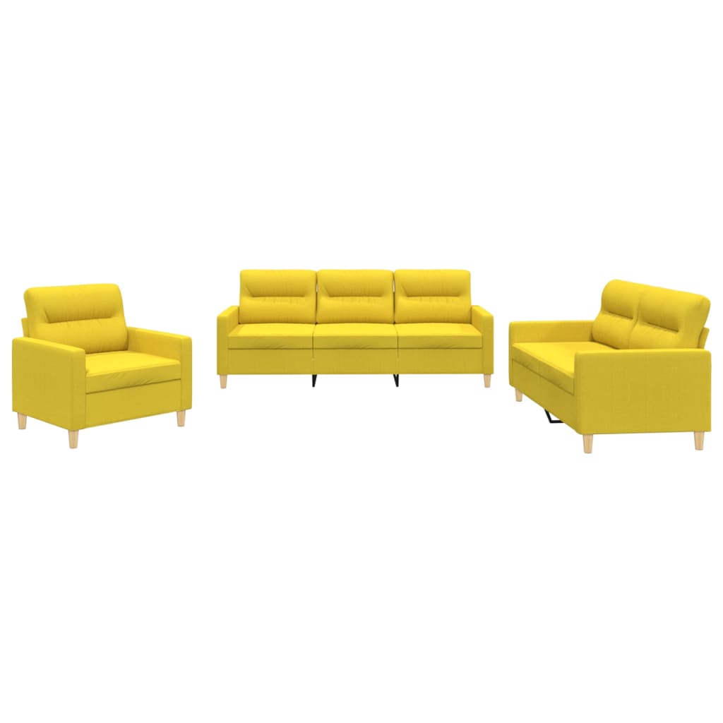Set di Divani 3 pz con Cuscini Giallo Chiaro in Tessuto | homemem39