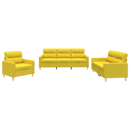 Set di Divani 3 pz con Cuscini Giallo Chiaro in Tessuto | homemem39