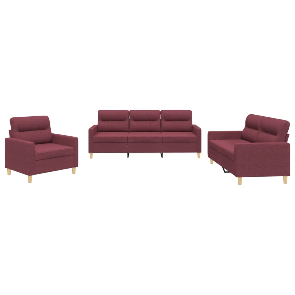 Set di Divani 3 pz con Cuscini Rosso Vino in Tessuto | homemem39