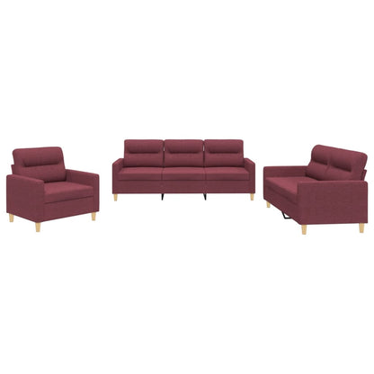 Set di Divani 3 pz con Cuscini Rosso Vino in Tessuto | homemem39