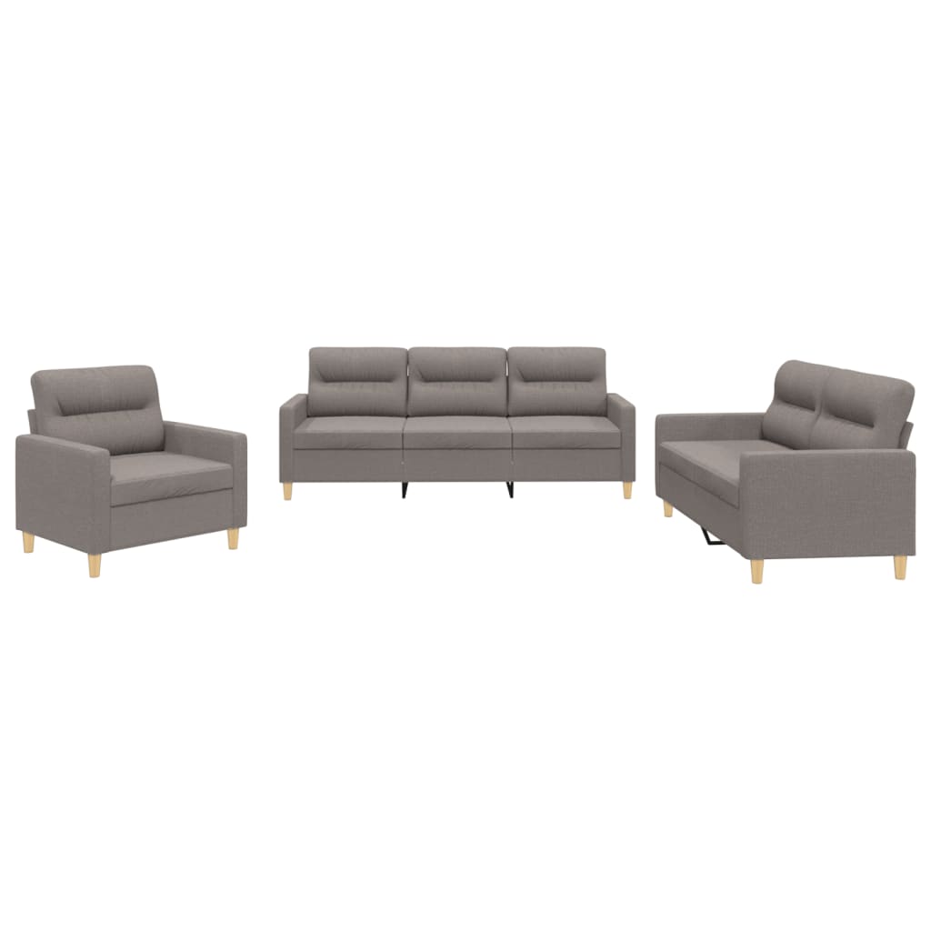 Set di Divani 3 pz con Cuscini Tortora in Tessuto | homemem39