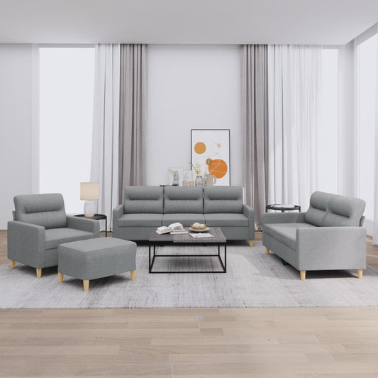 Set di Divani 4 pz con Cuscini Grigio Chiaro in Tessuto | homemem39