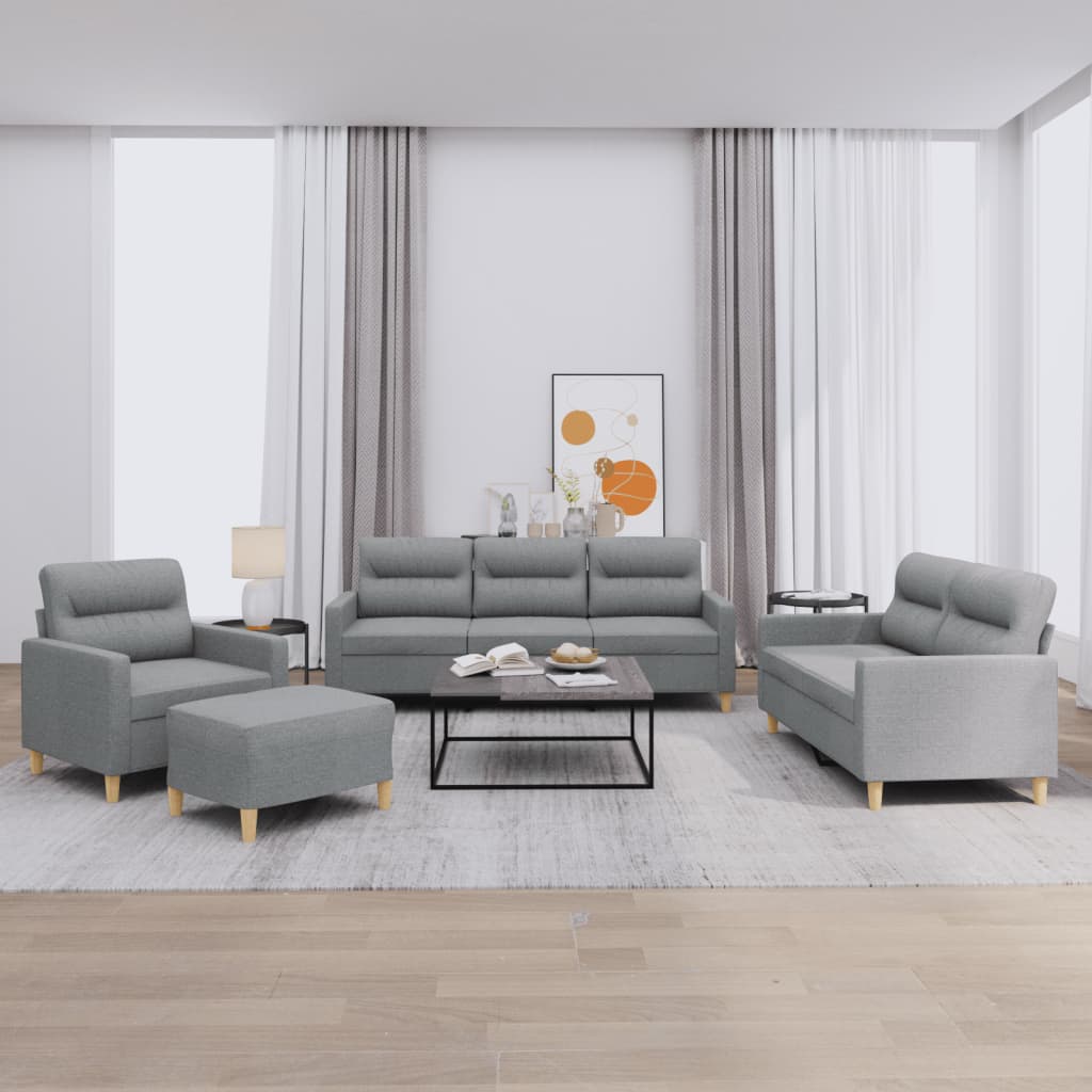 Set di Divani 4 pz con Cuscini Grigio Chiaro in Tessuto - homemem39