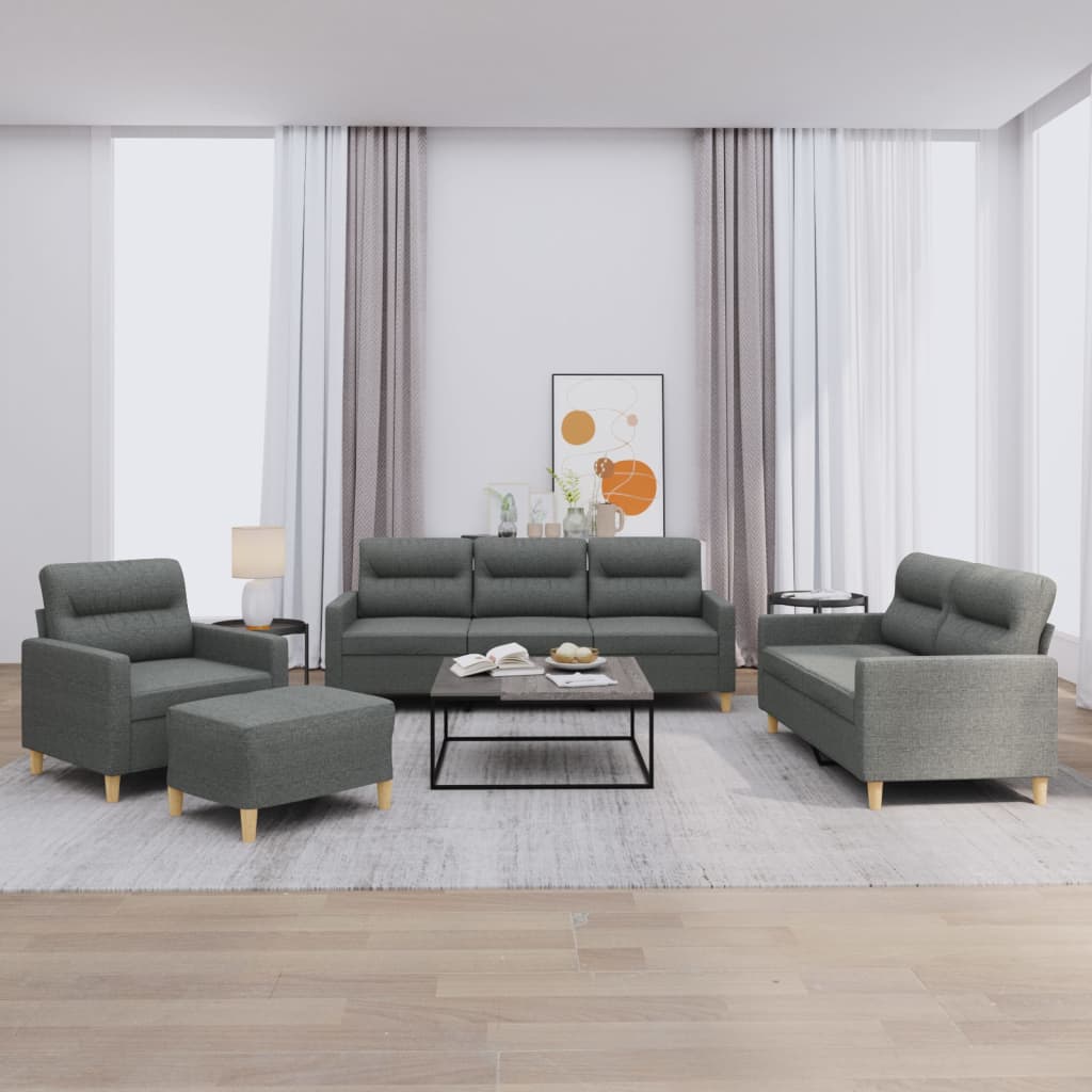 Set di Divani 4 pz con Cuscini Grigio Scuro in Tessuto | homemem39