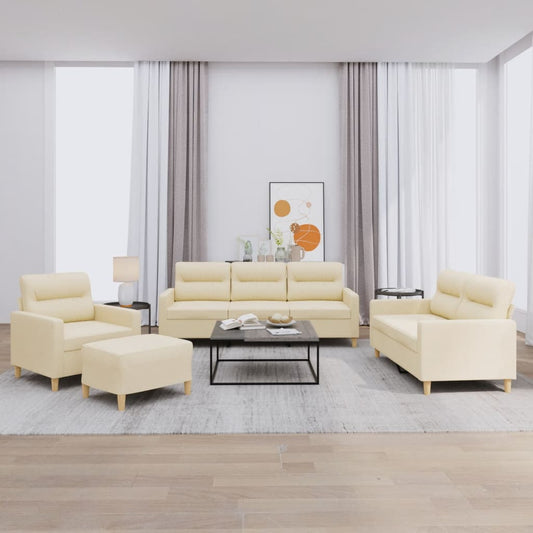 Set di Divani 4 pz con Cuscini Crema in Tessuto | homemem39
