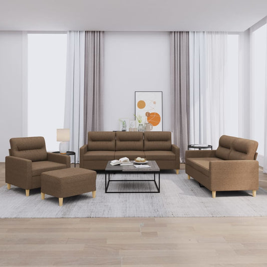 Set di Divani 4 pz con Cuscini Marrone in Tessuto | homemem39