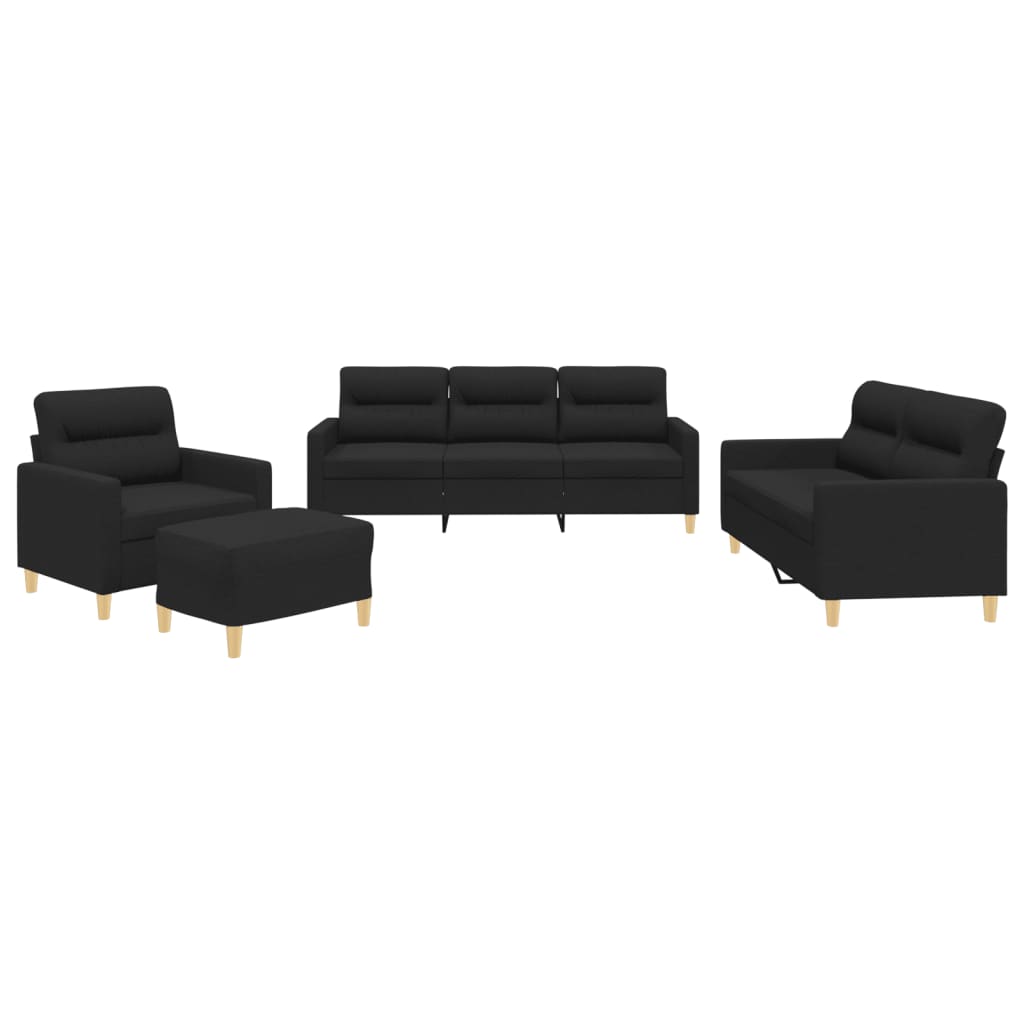 Set di Divani 4 pz con Cuscini Nero in Tessuto | homemem39