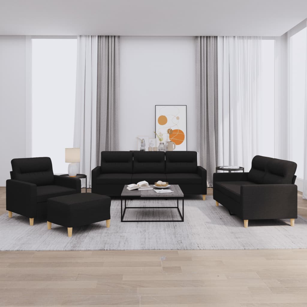 Set di Divani 4 pz con Cuscini Nero in Tessuto | homemem39