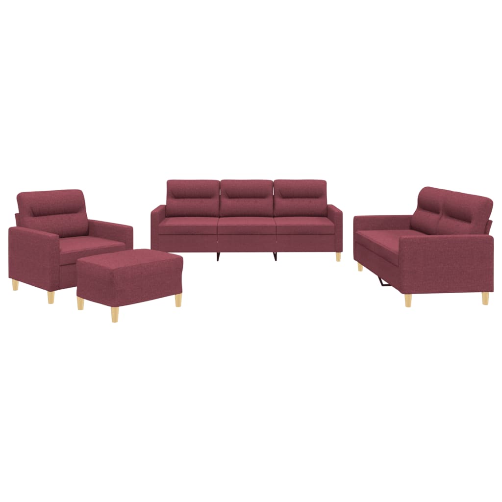 Set di Divani 4 pz con Cuscini Rosso Vino in Tessuto | homemem39