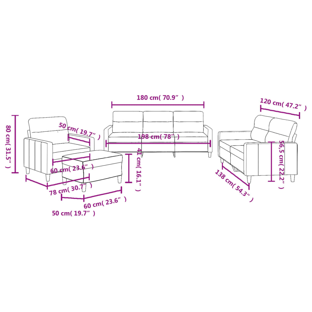 Set di Divani 4 pz con Cuscini Tortora in Tessuto - homemem39