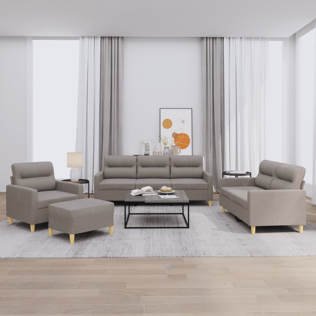 Set di Divani 4 pz con Cuscini Tortora in Tessuto | homemem39