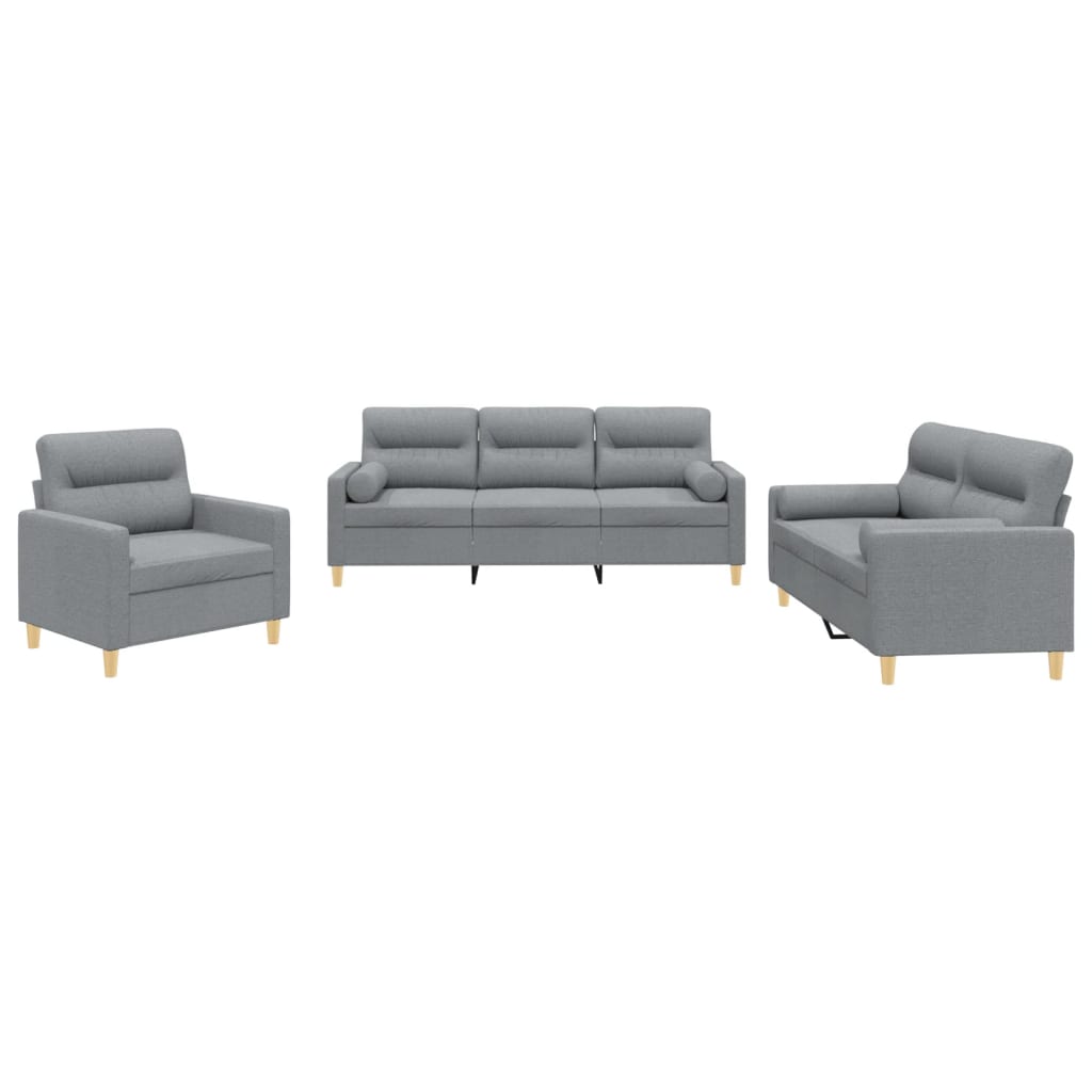 Set Divani 3 pz con Cuscini Grigio Chiaro in Tessuto | homemem39