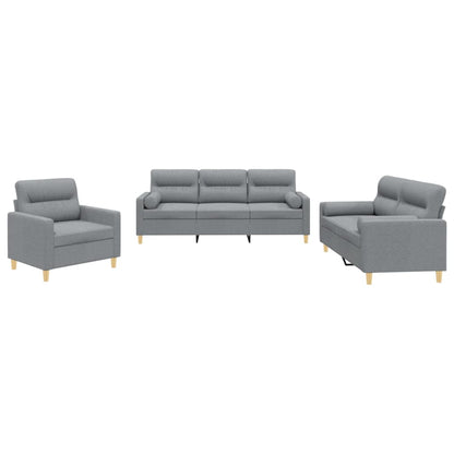 Set Divani 3 pz con Cuscini Grigio Chiaro in Tessuto | homemem39