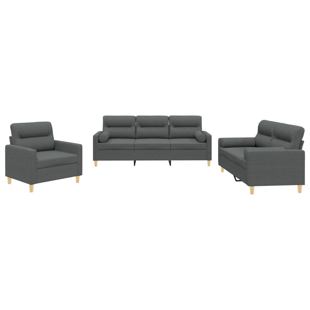 Set di Divani 3 pz con Cuscini Grigio Scuro in Tessuto | homemem39