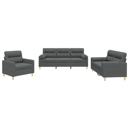 Set di Divani 3 pz con Cuscini Grigio Scuro in Tessuto | homemem39