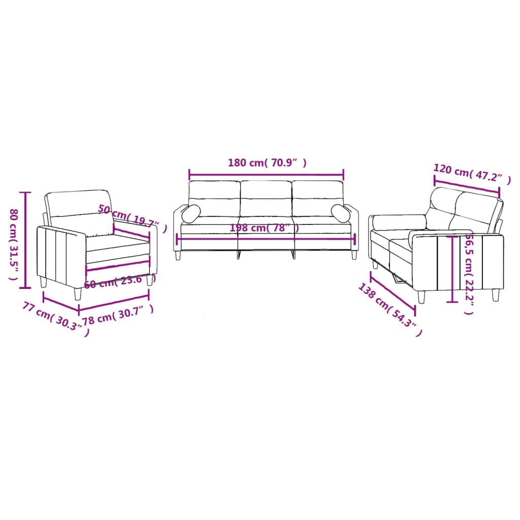 Set Divani 3 pz con Cuscini Nero in Tessuto | homemem39
