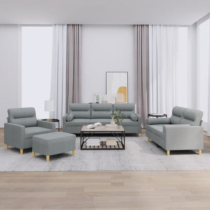 Set Divani 4 pz con Cuscini Grigio Chiaro in Tessuto