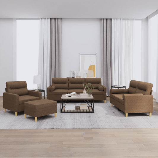 Set di Divani 4 pz con Cuscini Marrone in Tessuto | homemem39