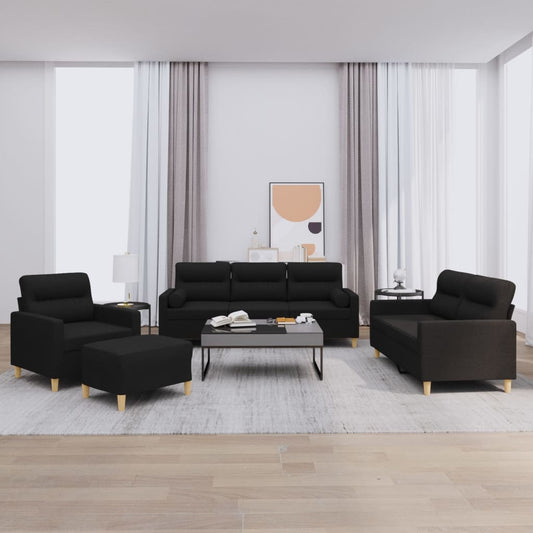 Set Divani 4 pz con Cuscini Nero in Tessuto | homemem39