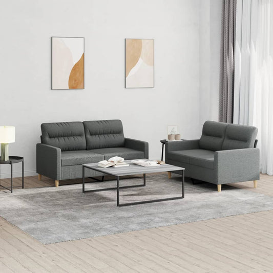 Set di Divani 2 pz con Cuscini Grigio Scuro in Tessuto | homemem39