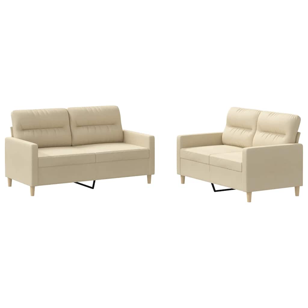 Set di Divani 2 pz con Cuscini Crema in Tessuto | homemem39