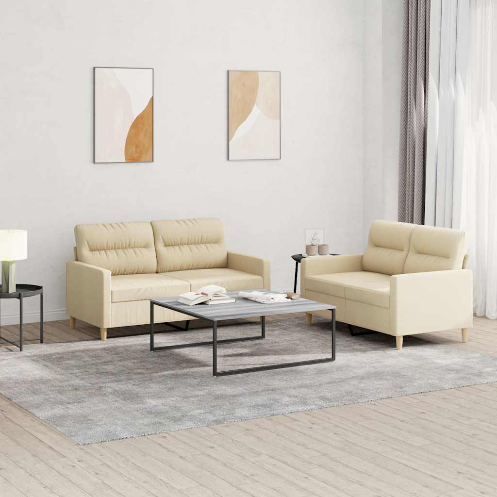 Set di Divani 2 pz con Cuscini Crema in Tessuto | homemem39