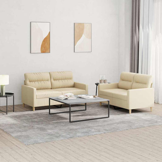 Set di Divani 2 pz con Cuscini Crema in Tessuto | homemem39