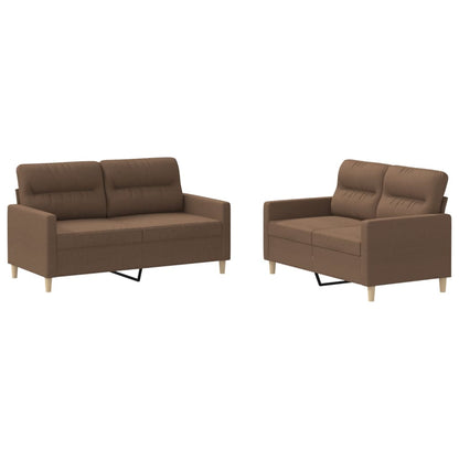 Set di Divani 2 pz con Cuscini Marrone in Tessuto | homemem39