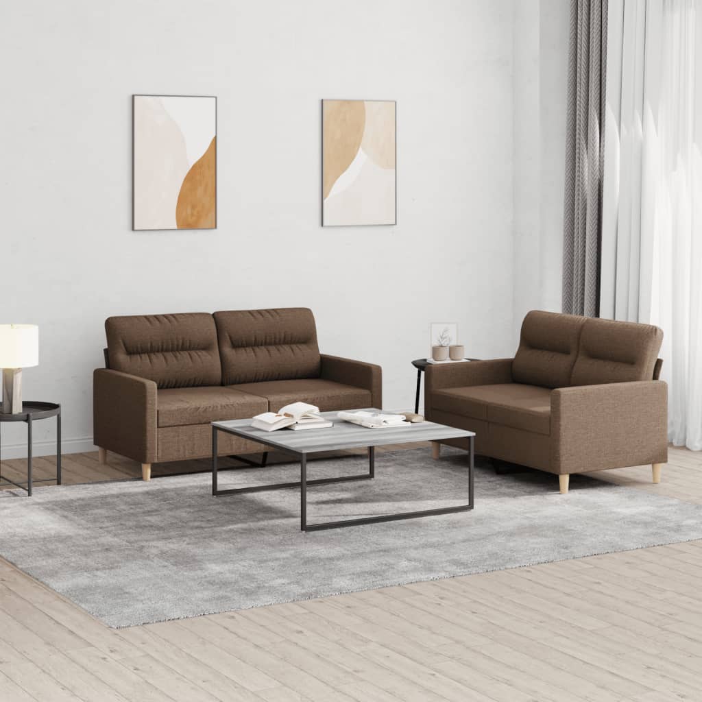 Set di Divani 2 pz con Cuscini Marrone in Tessuto | homemem39
