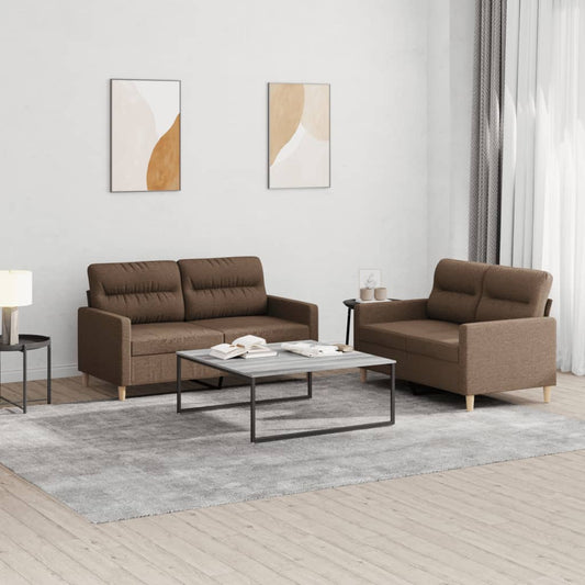 Set di Divani 2 pz con Cuscini Marrone in Tessuto | homemem39