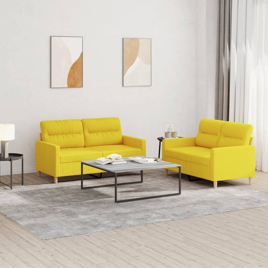 Set di Divani 2 pz con Cuscini Giallo Chiaro in Tessuto | homemem39
