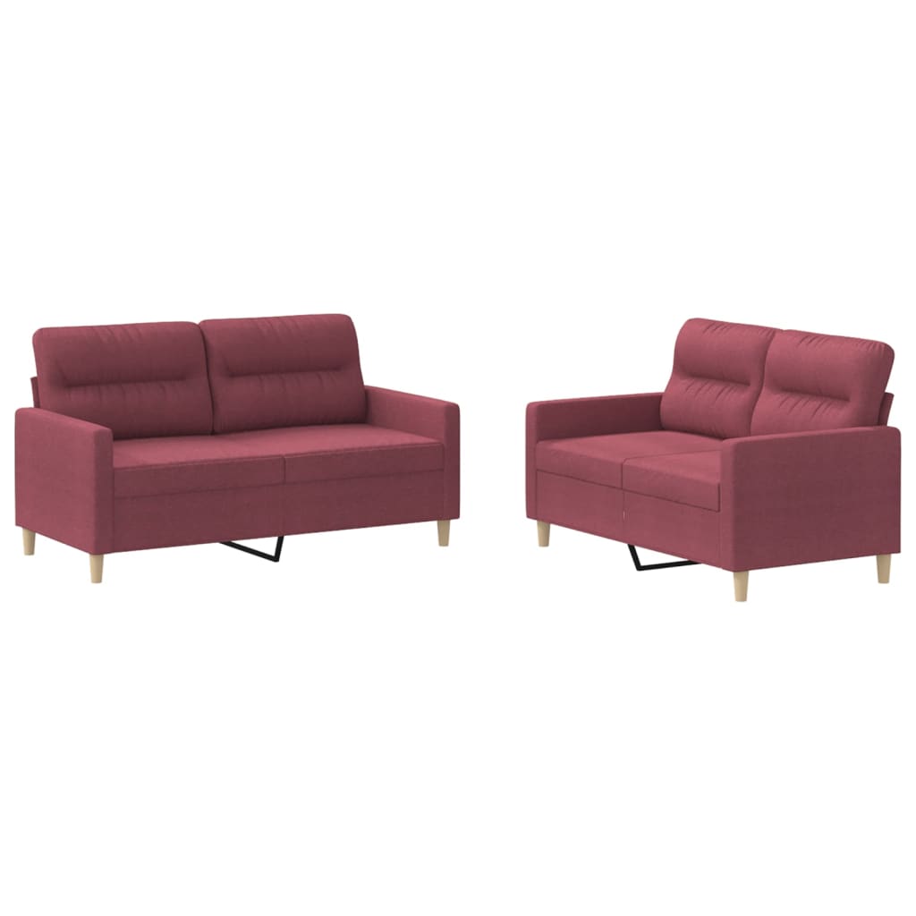 Set di Divani 2 pz con Cuscini Rosso Vino in Tessuto | homemem39
