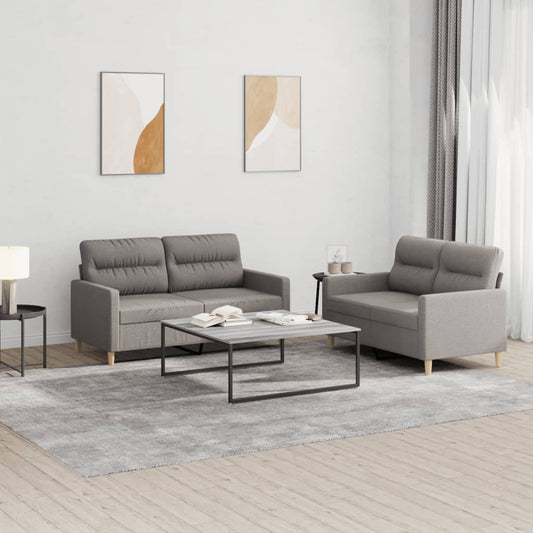 Set di Divani 2 pz con Cuscini Tortora in Tessuto | homemem39